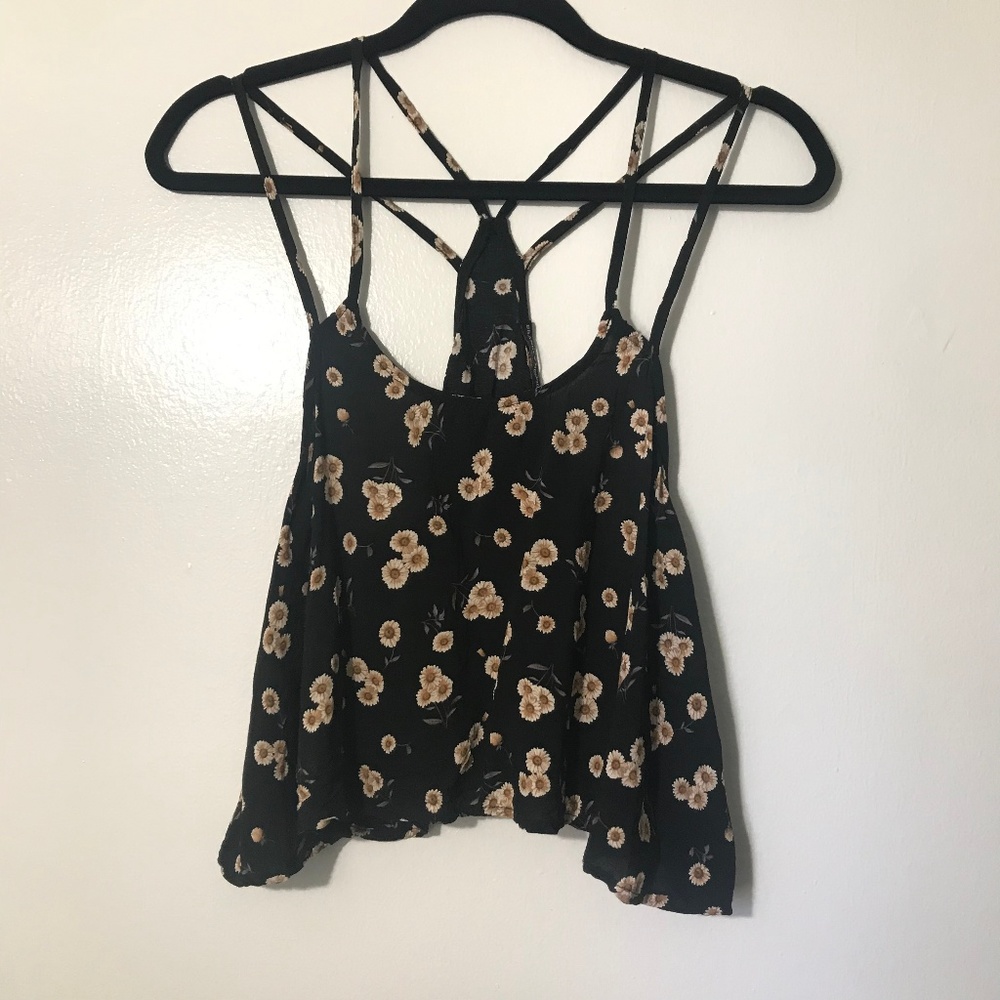Brandy Melville Spaghetti Strap Crop Daisy Tank Black One Size
